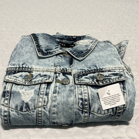 MID BLUE ACID PUFF SLEEVE WESTERN DENIM JACKET SZ 2 - Picture 10 of 11